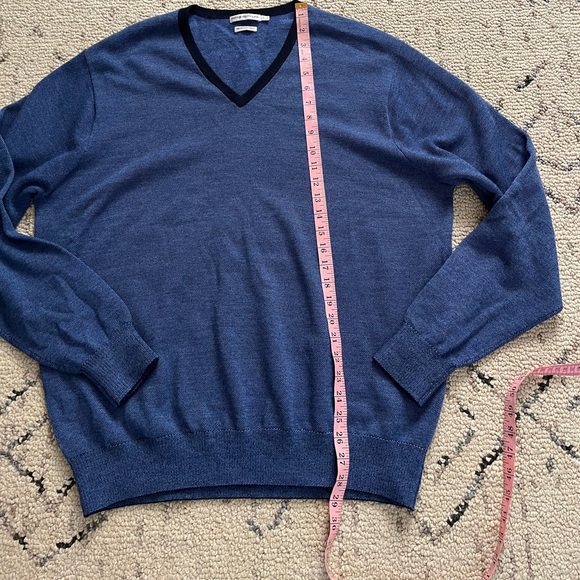 Peter Millar 1/4 Zip Men Pullover 100% Extra Fine Italian Merino Wool Sz XL Blue - Picture 3 of 4